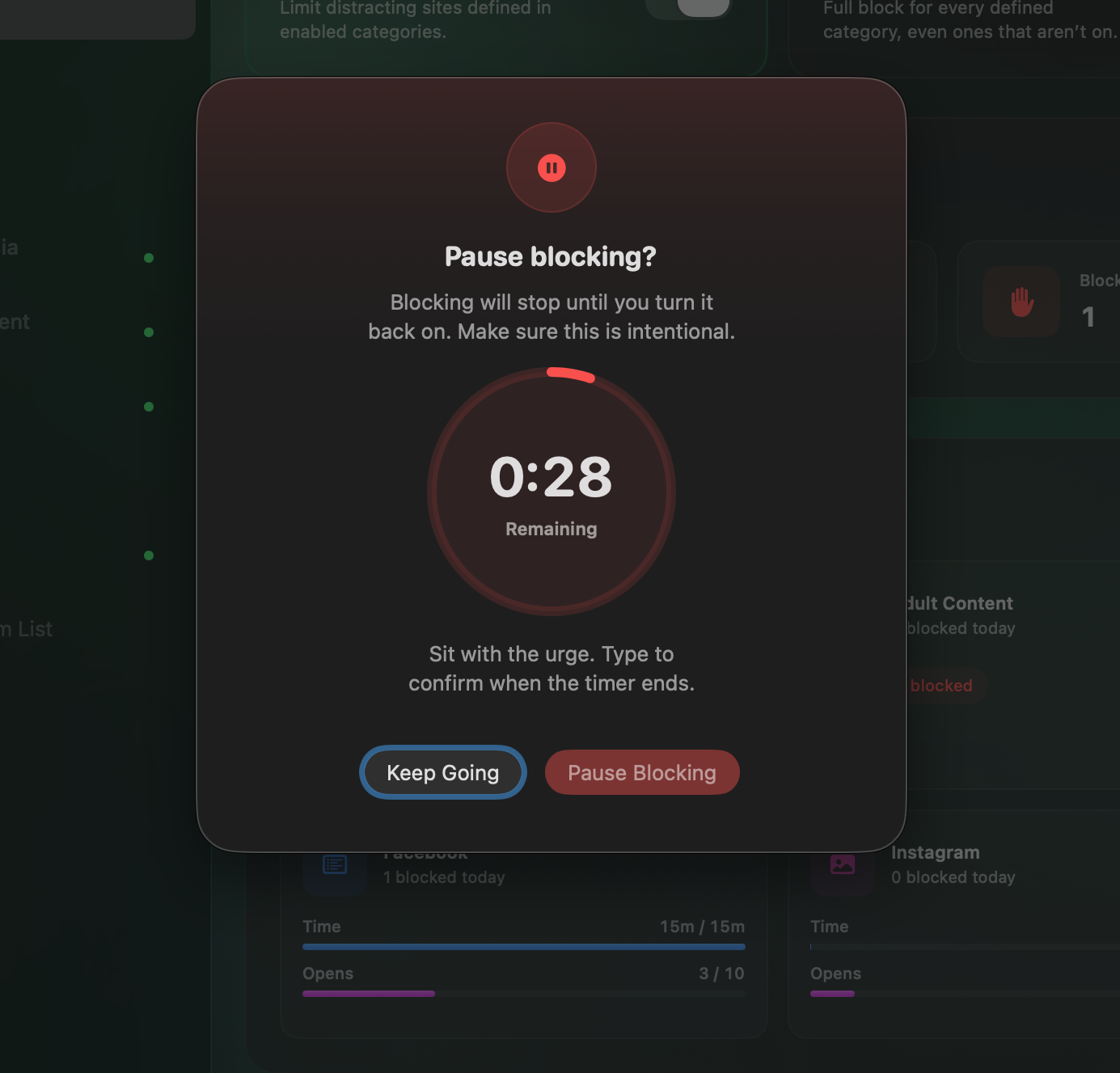 Menu bar focus mode and emergency controls